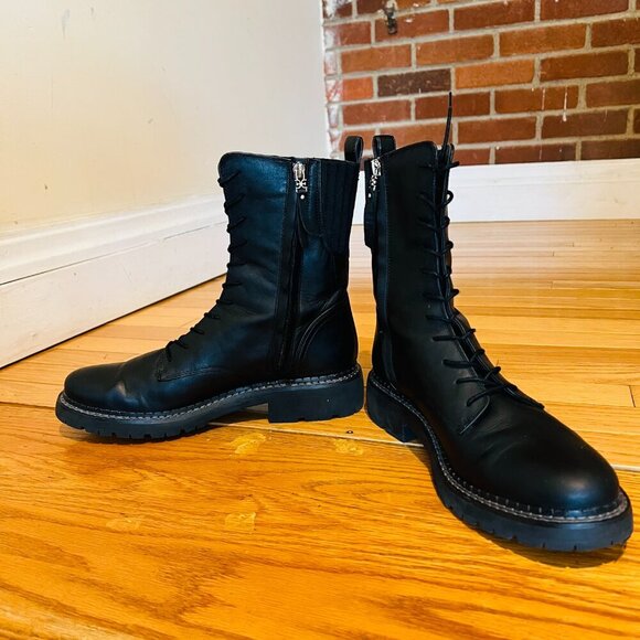 SAM EDELMAN Lex Zip BOOT Lace BLACK Combat LEATHER Military WOMEN Us 9.5 M - Picture 10 of 16